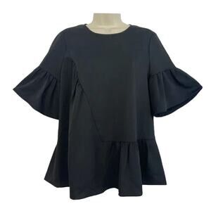 Halogen Top Womens XS Black Bell Sleeve Scoop Neck Keyhole Career Casual X-Small